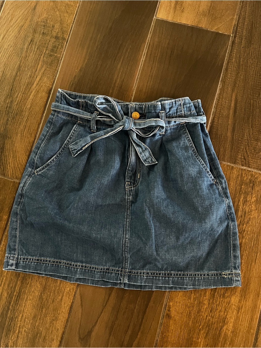 American Eagle Outfitters Denim Tie-Waist Mini Skirt - Dark Blue